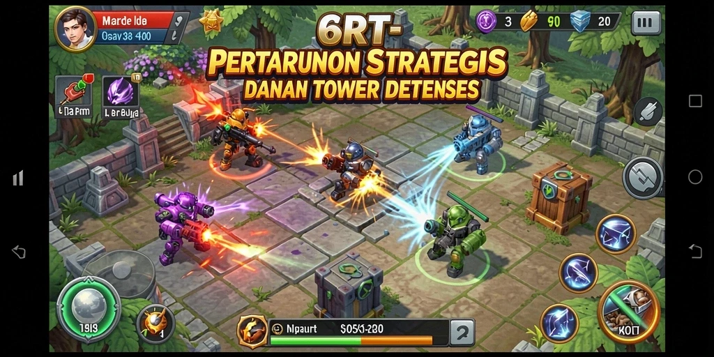 Gameplay menarik di 6RT dengan berbagai menara Tower Defense.