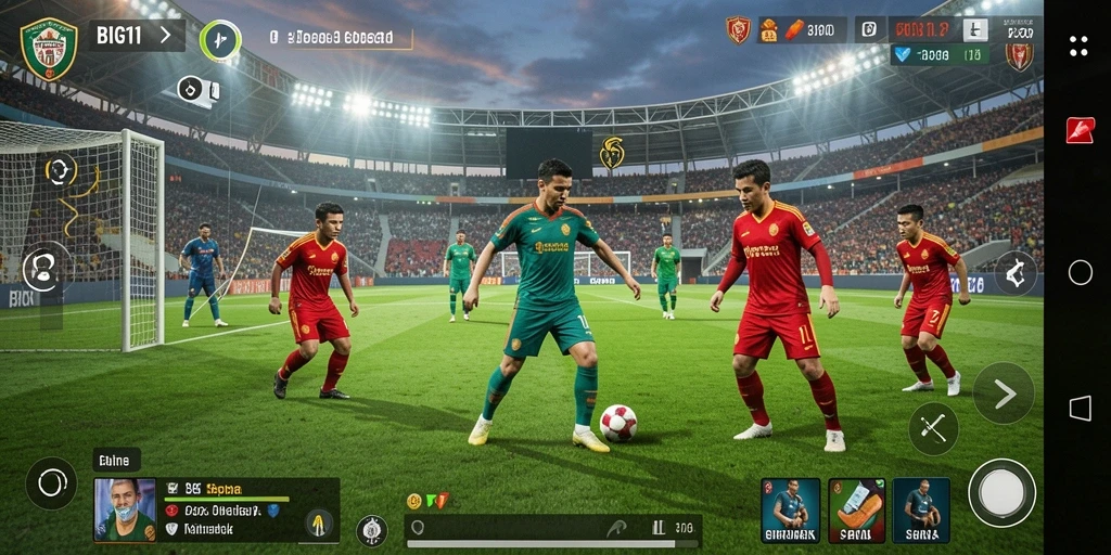 Tampilan dinamis dari gameplay sepak bola di BIG11.