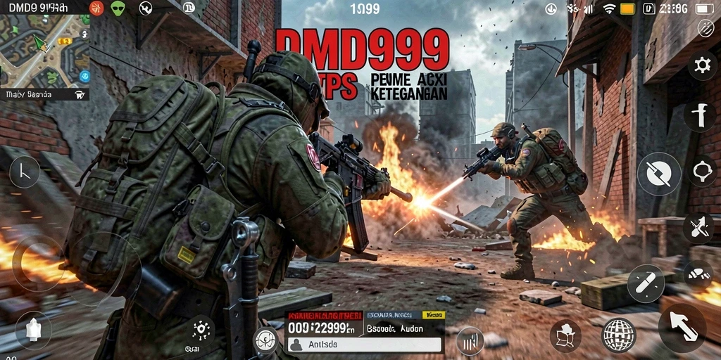 Tangkapan layar gameplay DMD999 menampilkan aksi seru di lingkungan yang detail.