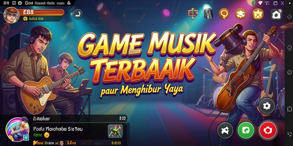 Tampilan utama gameplay E88 menampilkan interaksi alat musik yang seru.