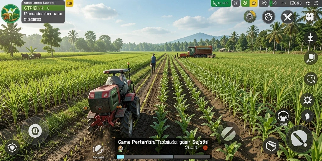 Tangkapan layar GTPIDN menampilkan ladang penuh tanaman subur dan hewan ternak.
