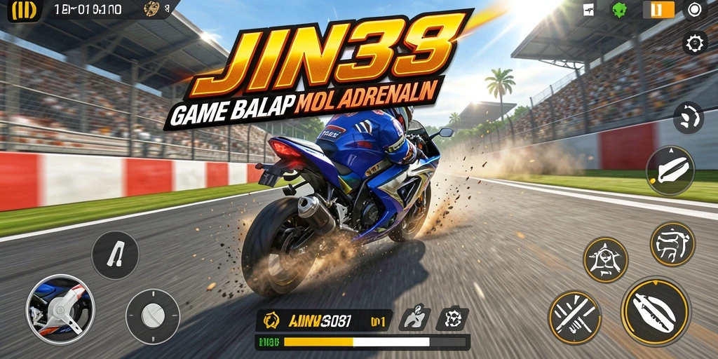 Tampilan gameplay JIN33 yang penuh aksi balap motor.