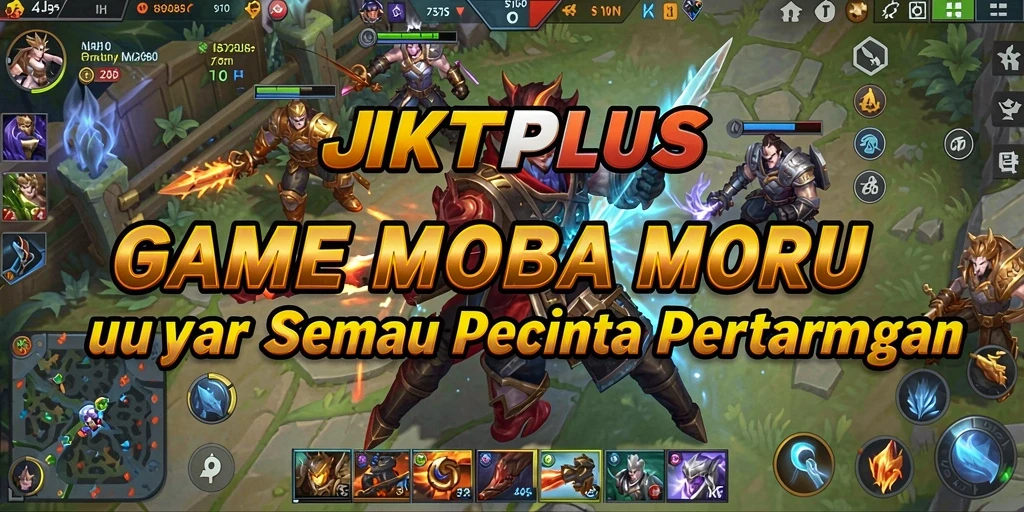 Screenshot utama JKTPLUS menampilkan pertarungan seru dalam pertandingan MOBA.