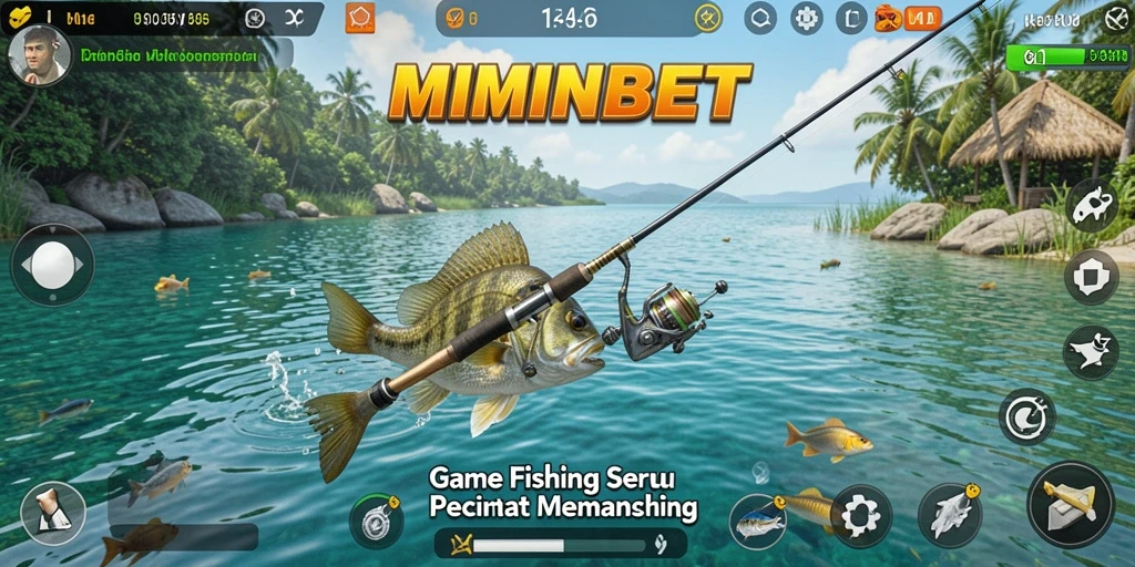 Tampilan gameplay MIMINBET dengan berbagai jenis ikan yang ditangkap.
