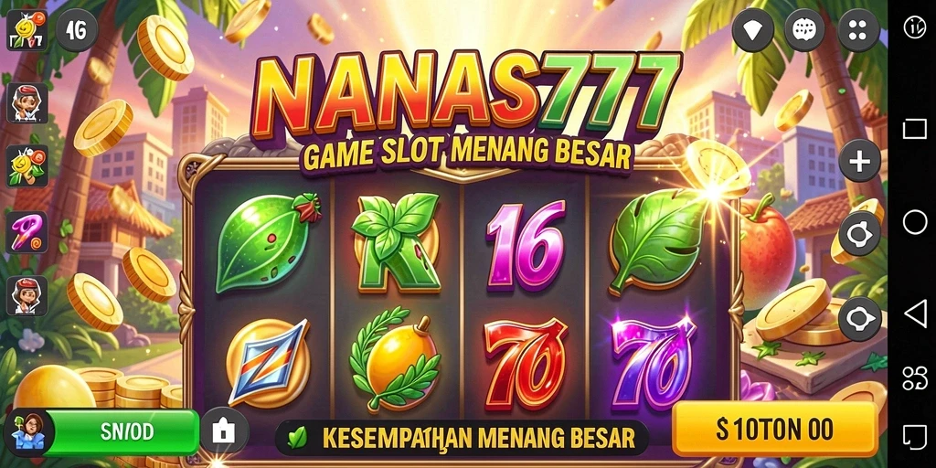 Tampilan penuh aksi dari gameplay NANAS777 yang menampilkan berbagai simbol Slot.