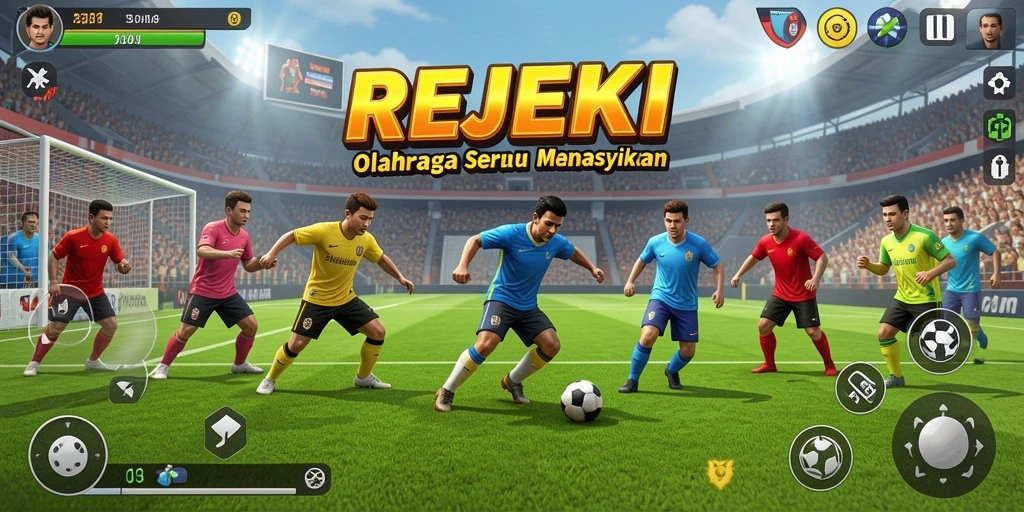 Tampilan gameplay REJEKI yang penuh aksi dan strategi olahraga.