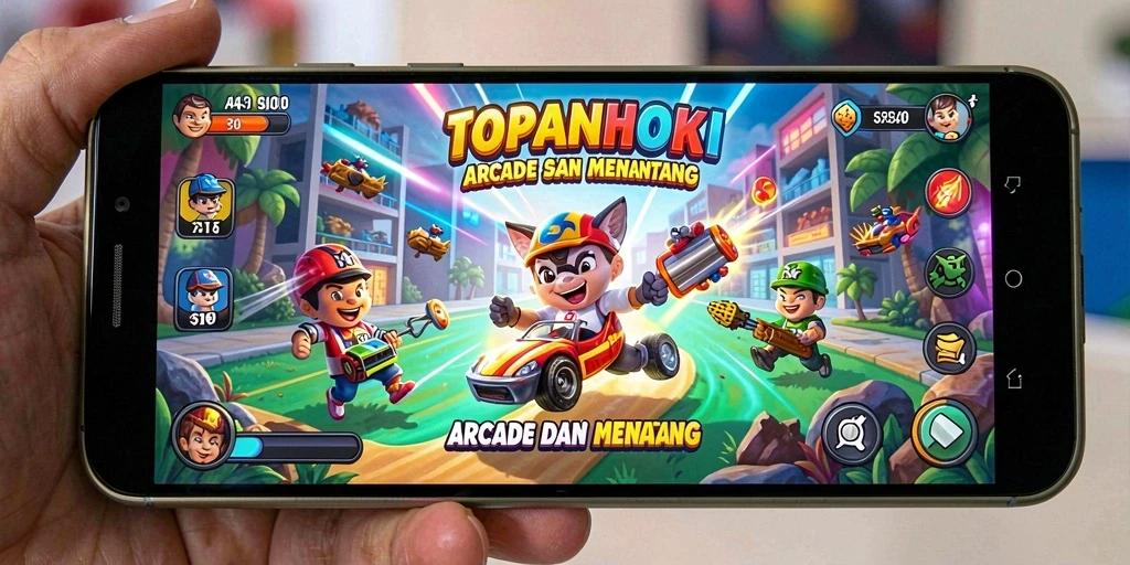 Tampilan gameplay seru di TOPANHOKI dengan karakter unik dan rintangan menarik.