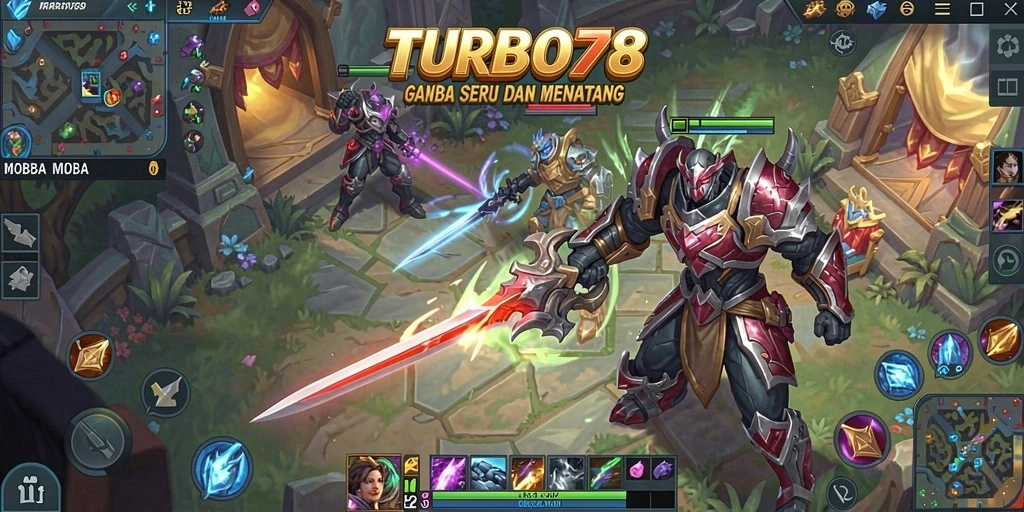 Screenshot gameplay MOBA TURBO78 yang menegangkan.