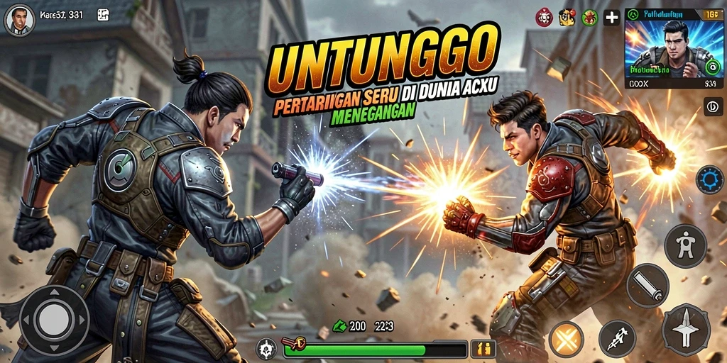 Screenshot utama UNTUNGGO memperlihatkan aksi pertarungan seru di gameplay.