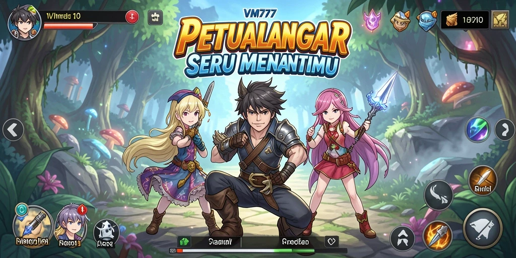 Tampilan screenshot VM777 menunjukkan karakter anime dalam pertarungan seru.