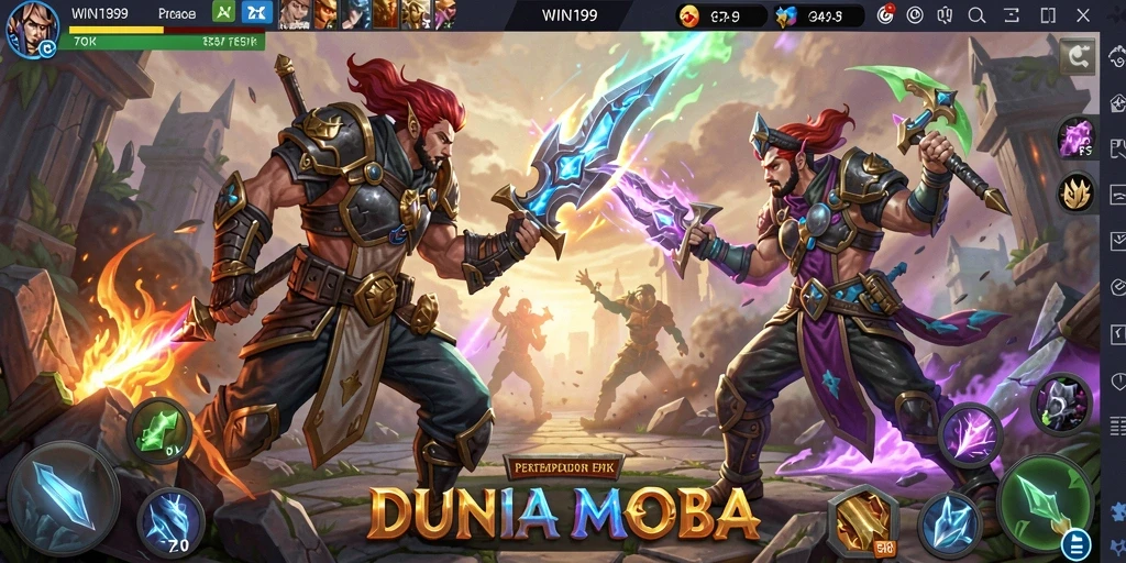 Screenshot gameplay intens dari pertempuran di WIN199.